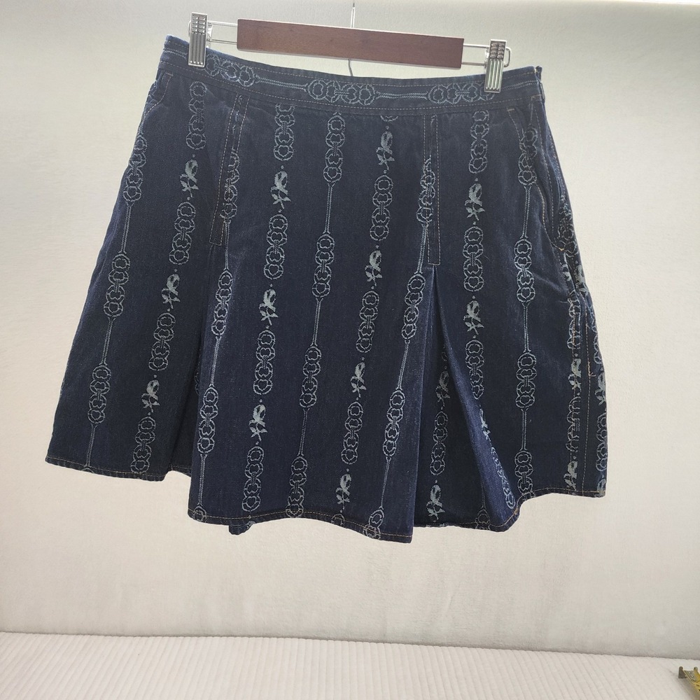 Tory Burch Womens Blue Gemini Jacquard Denim Mini Skirt A-Line Pleated Sz‎ 12 - Picture 4 of 7